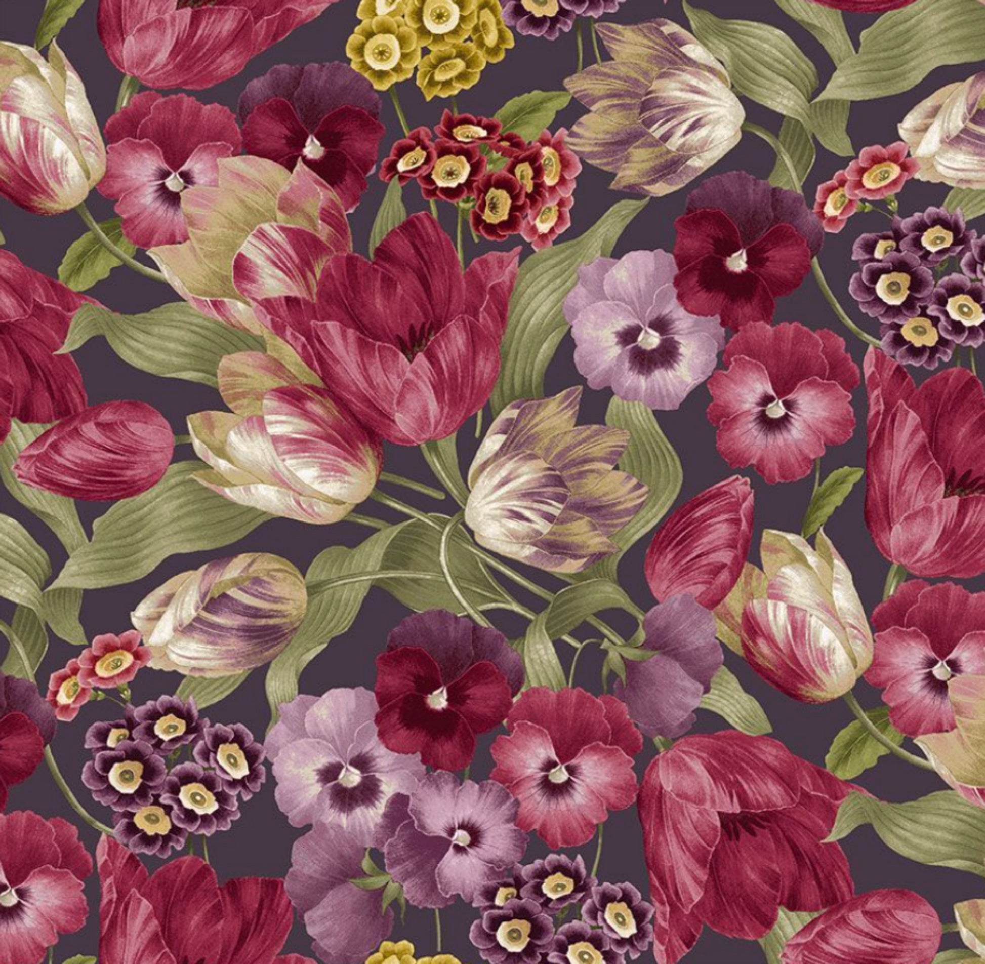 Fleur - Packed Pansies and Tulips from the Laurel Collection by Timeless Treasures