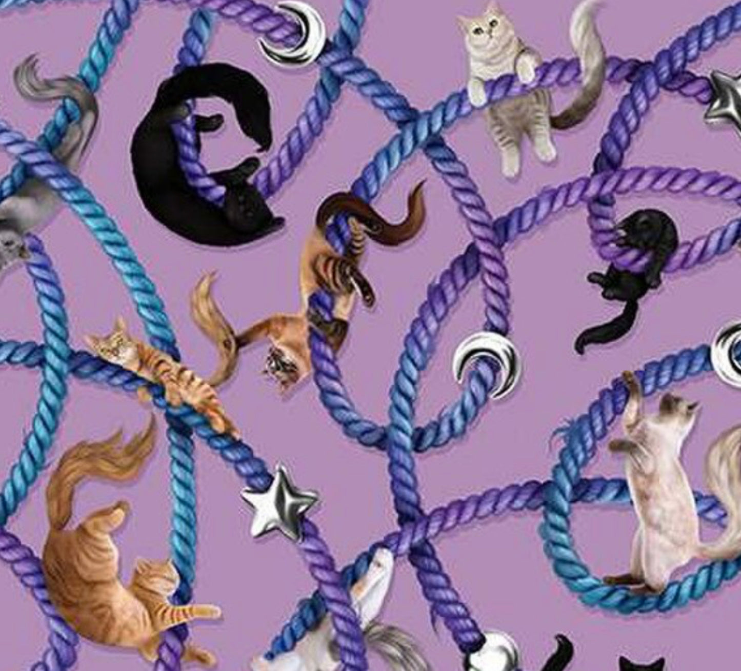 Celtic Cats - Lilac - Closeup of fabric