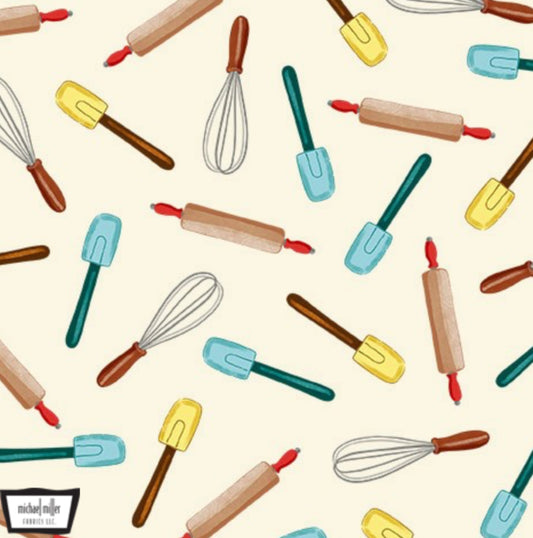 Baking Gear Fabric - Sweet indulgence Collection by Michael Miller Fabrics