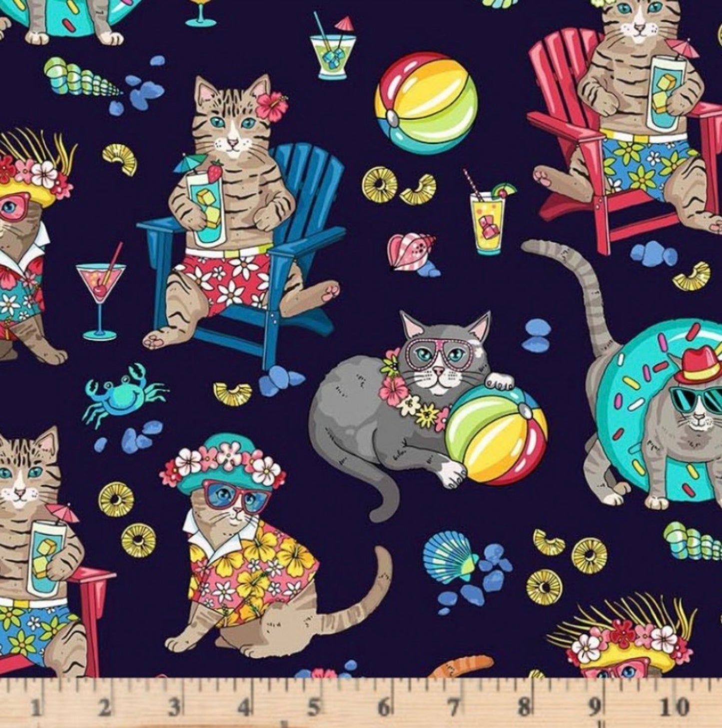 Beach Cats Allover in Navy from Michael Miller Fabrics