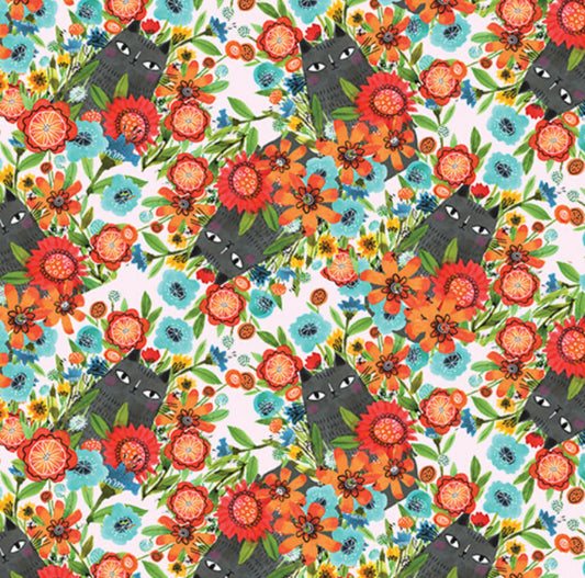 Cats In The Garden - from the Cat Garden Fabric Collection by Terry Runyan by Contempo Fabrics for Benartex - 1634699B - Multi. Cute Cats hiding in a floral background. 100% cotton, digitally printed.