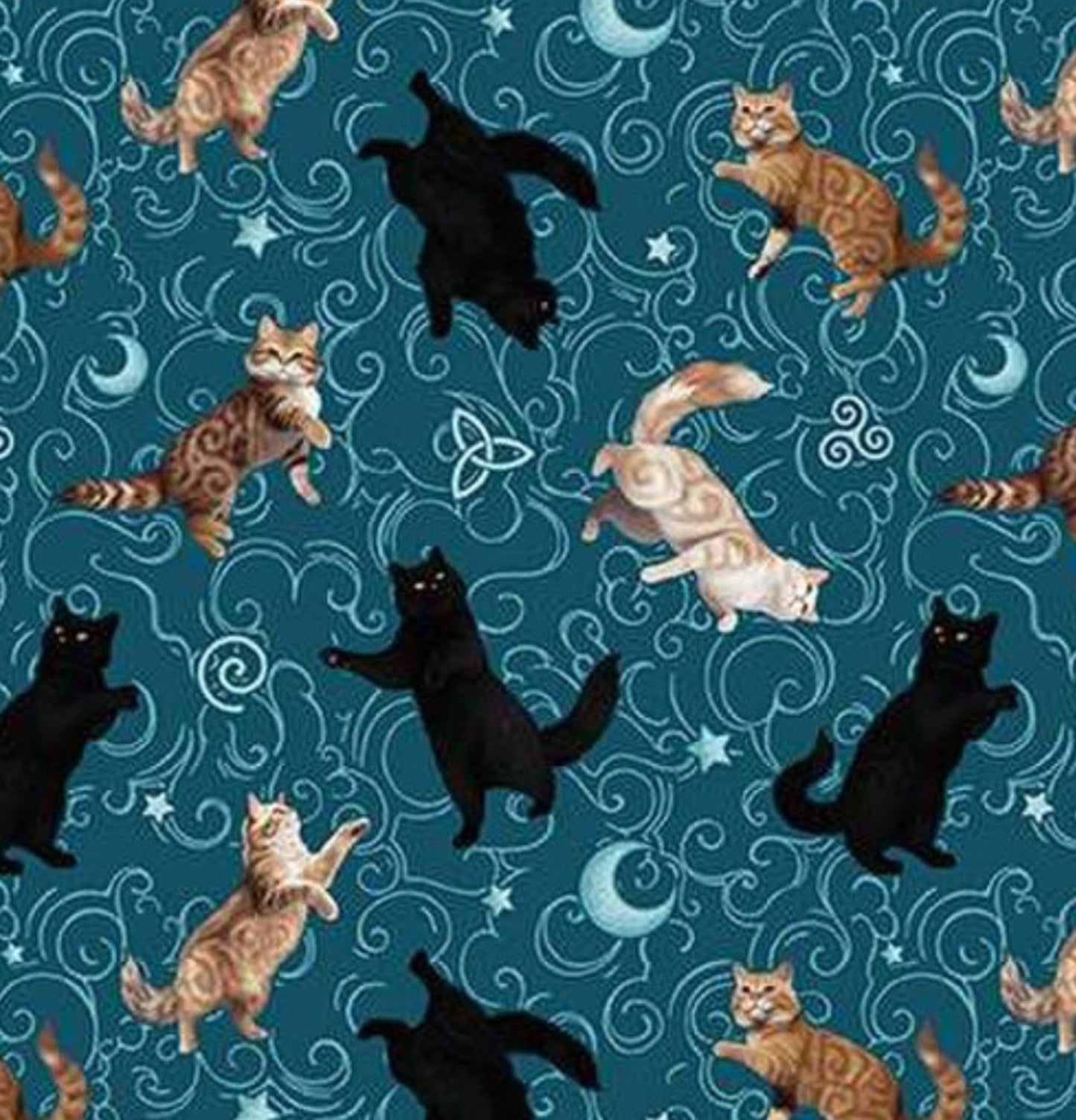 Celtic Cats - Main - Teal - Enlarged picture of fabric for detail