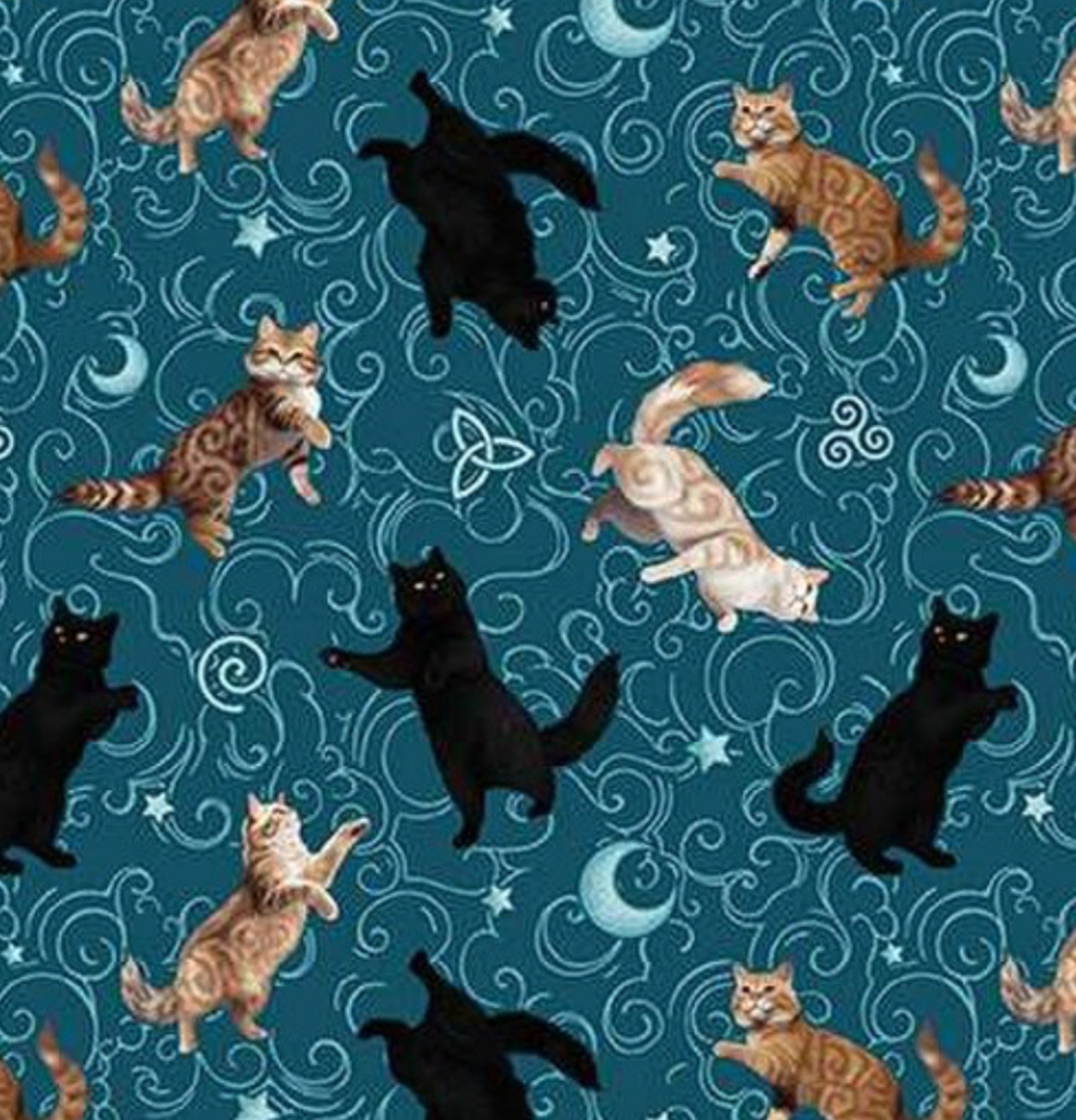 Celtic Cats - Main - Teal - Enlarged picture of fabric for detail