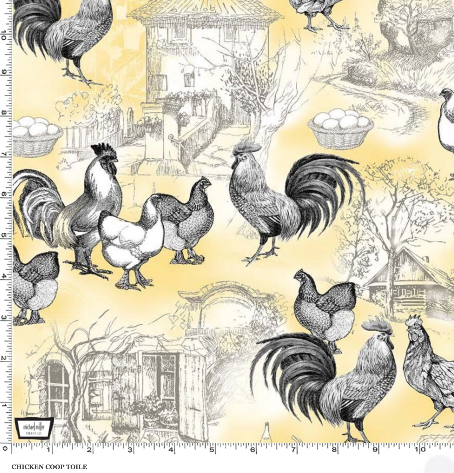 Chicken Coop Toile - Early To Rise - Michael Miller Fabrics