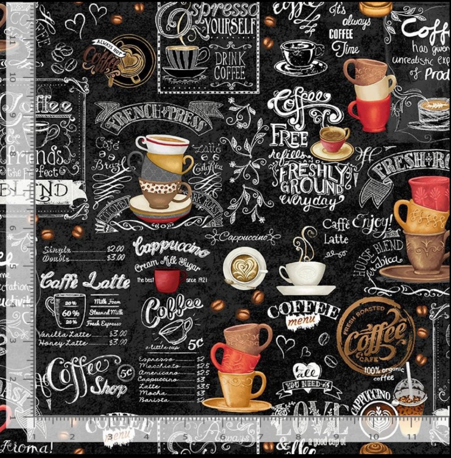 Coffee Chalkboard Fabric Just Brew It Collection - Timeless Treasures