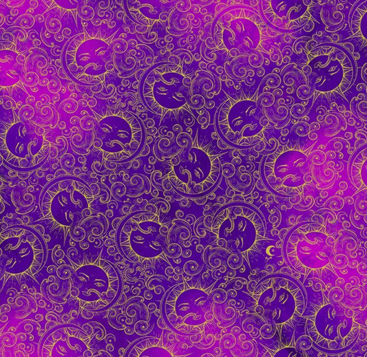 Celestial Sun Metallic Purple Fabric - Cosmos Collection by Chong A. Hwang for Timeless Treasures