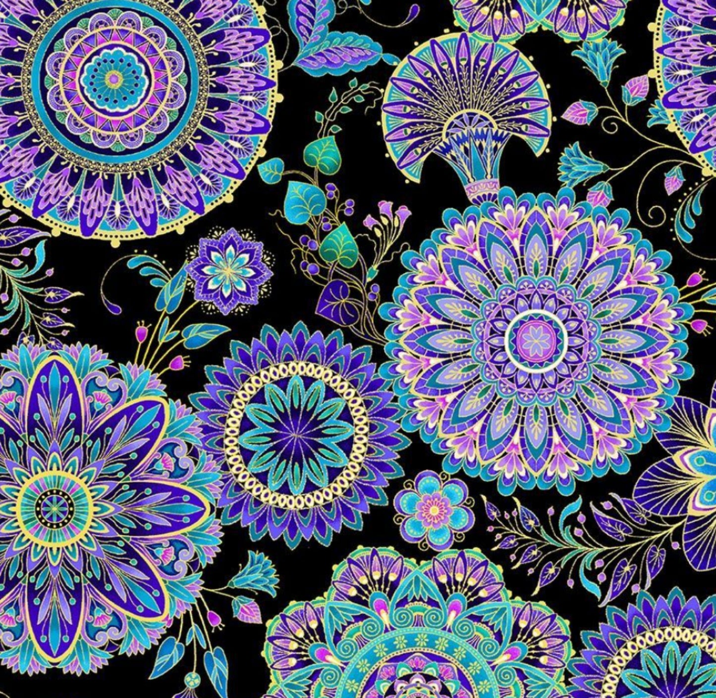 Empress Metallic Blue Medallion Fabric from the Empress Collection by Chong A Hwang for Timeless Treasures