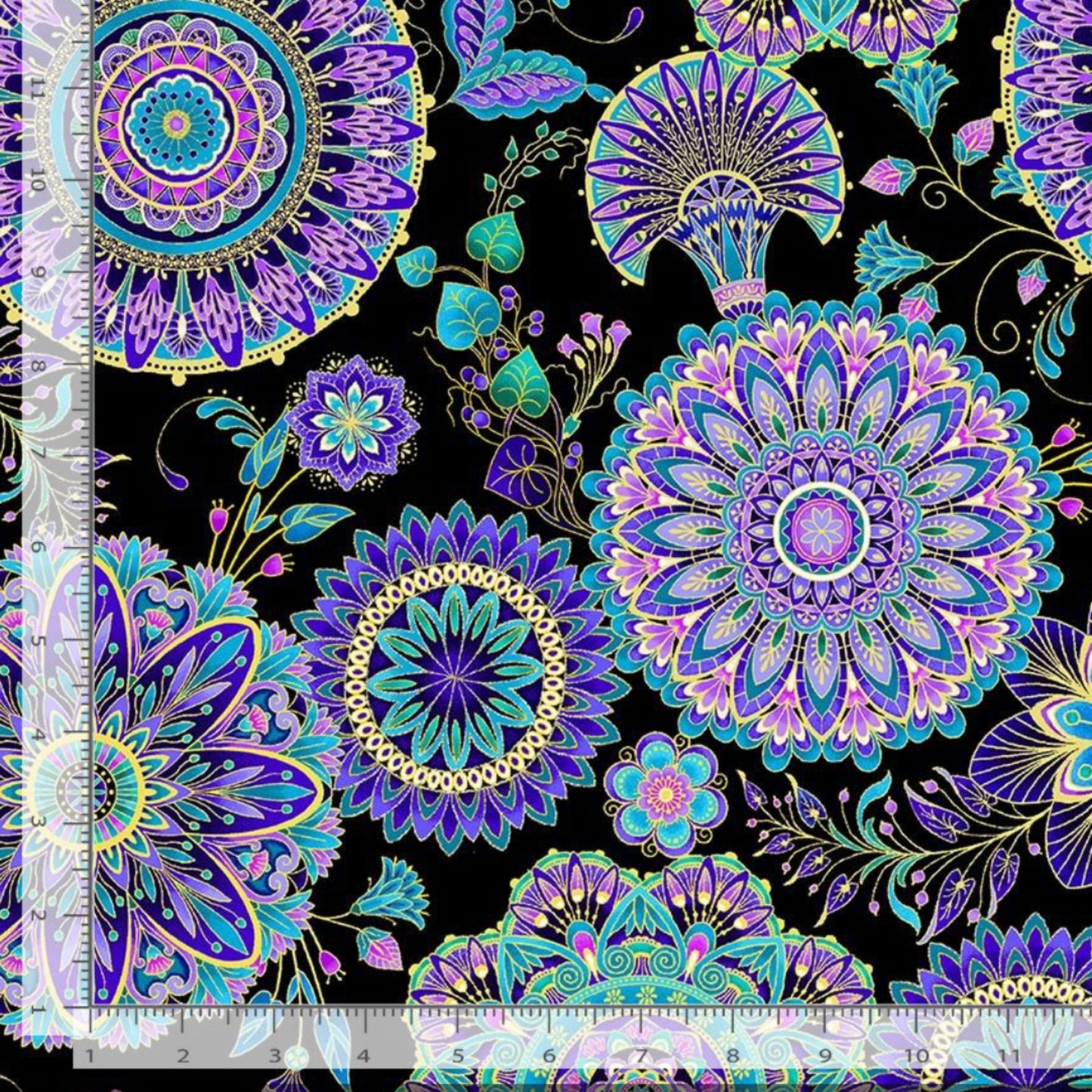 Empress Metallic Blue Medallion - Chong A Hwang for TT Fabrics - CM2120