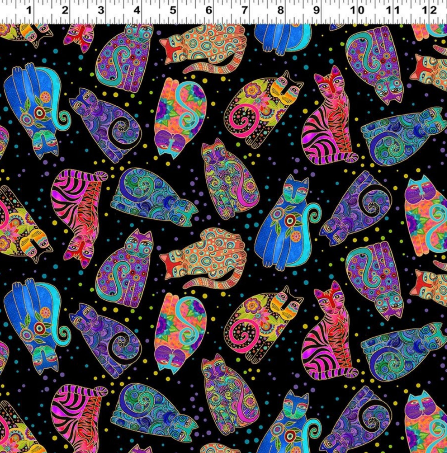 Fantasticats - Toss Cat - Black - Laurel Burch - Clothworks
