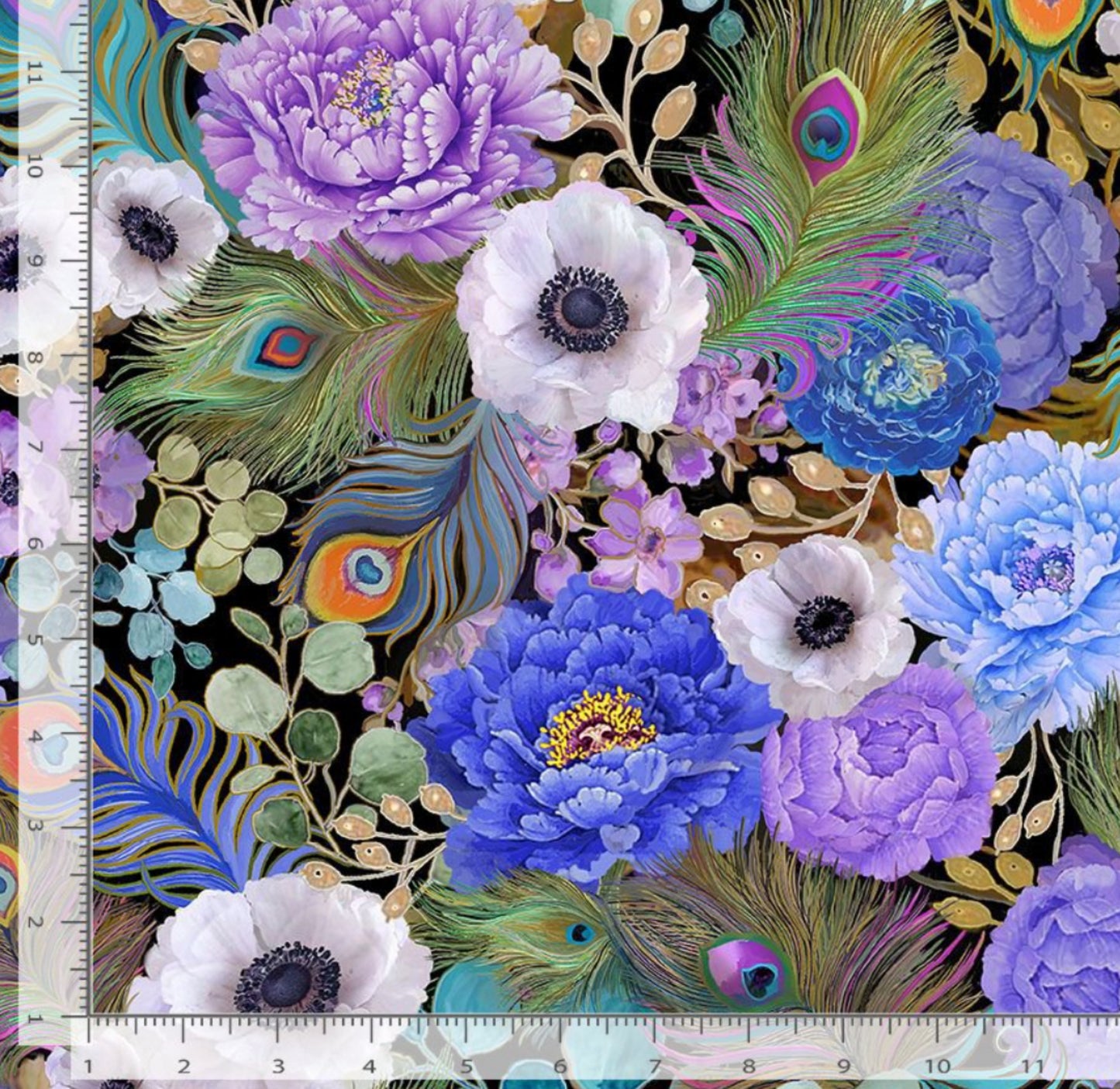 Peacock Feathers and Florals - Flourish collection - Timeless Treasures