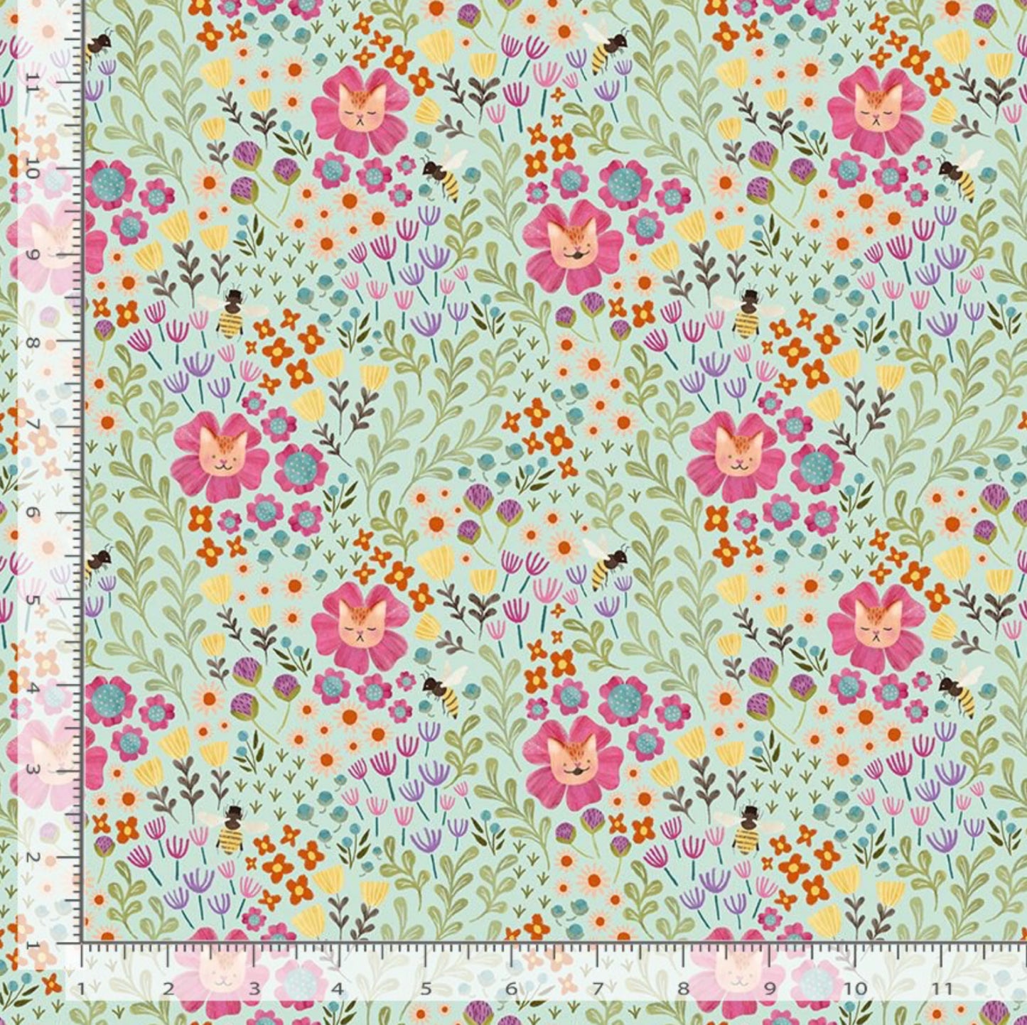 Feline Floral Fabric - Curious Garden Collection - Dear Stella Fabrics