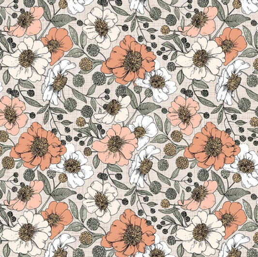 Peonies Grandma's Garden - Klara collection by Bernaett Urbanovics for Figo Fabrics