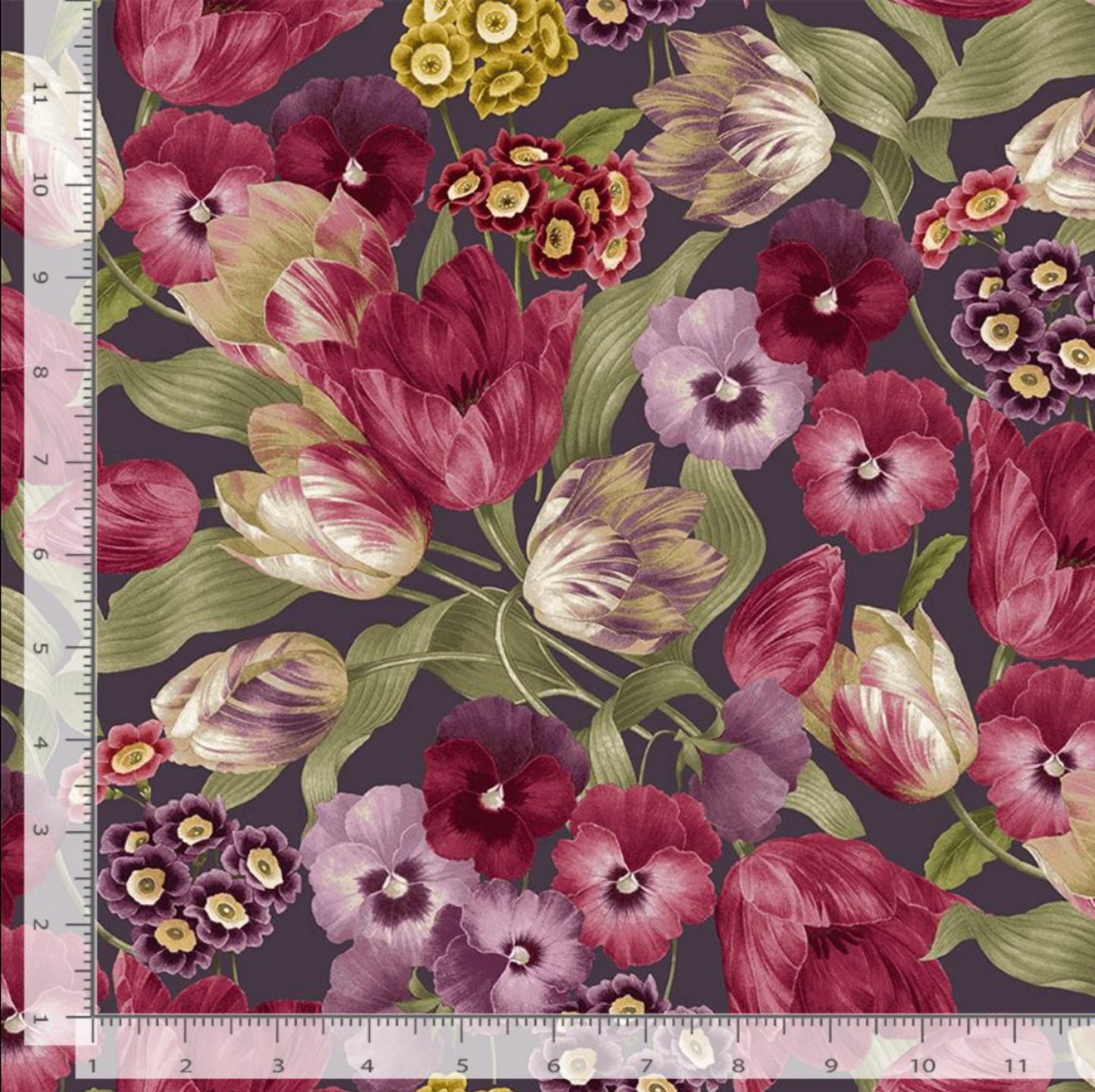 Fleur - Packed Pansies and Tulips - Laurel Collection - TT Fabrics - CD1903