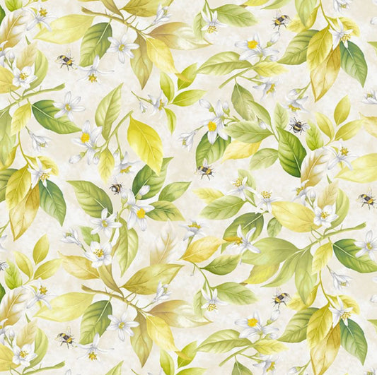 Lemon Blossoms & Bees Fabric from the Lemon Bouquet Collection from Timeless Treasures