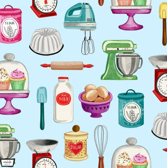 Let's Make Cupcake Fabric in Blue from the Sweet Indulgence Collection by Michael Miller Fabrics