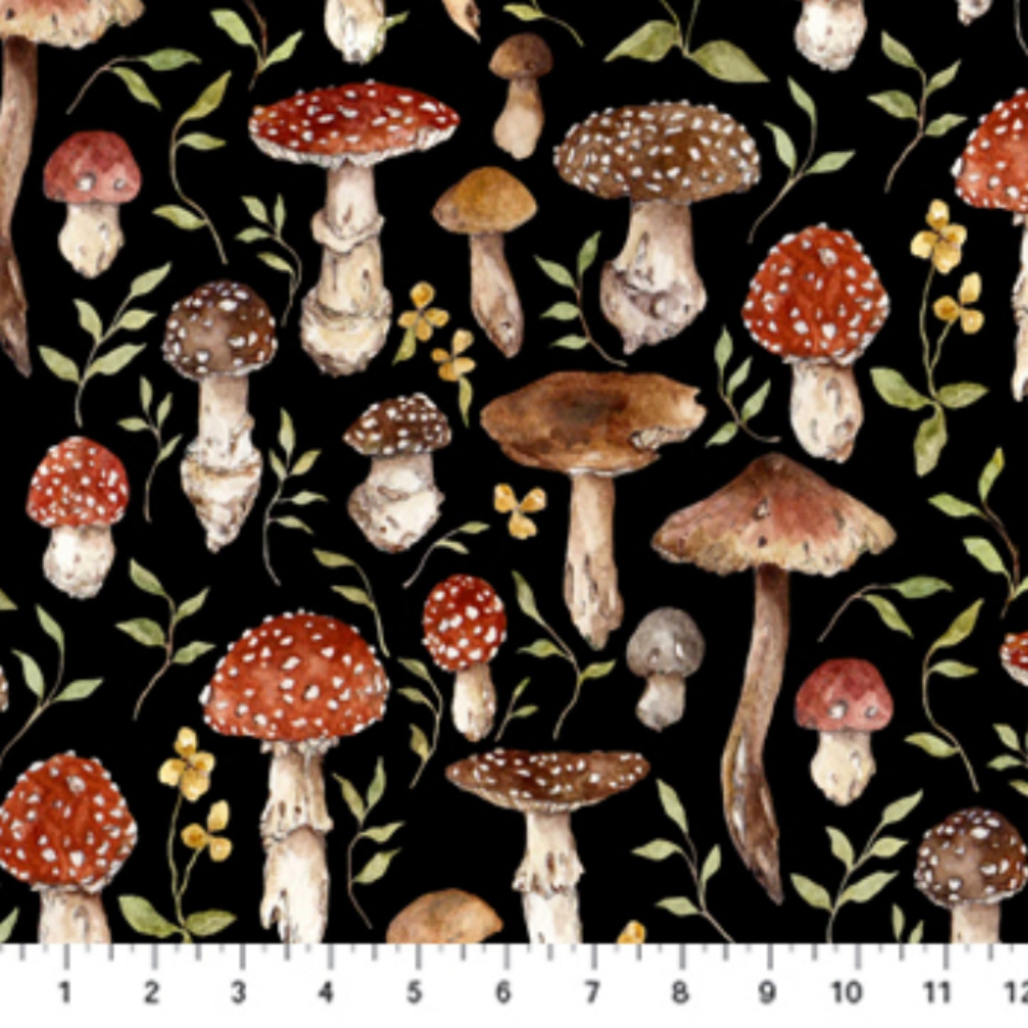 Mushrooms - Heavenly Hedgerow Collection - Figo Fabrics - Black Multi - 90582-99