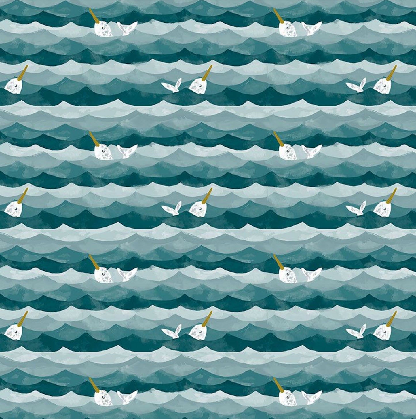Narwhals Fabric from the La Mer Collection by Clara Jean for Dear Stella