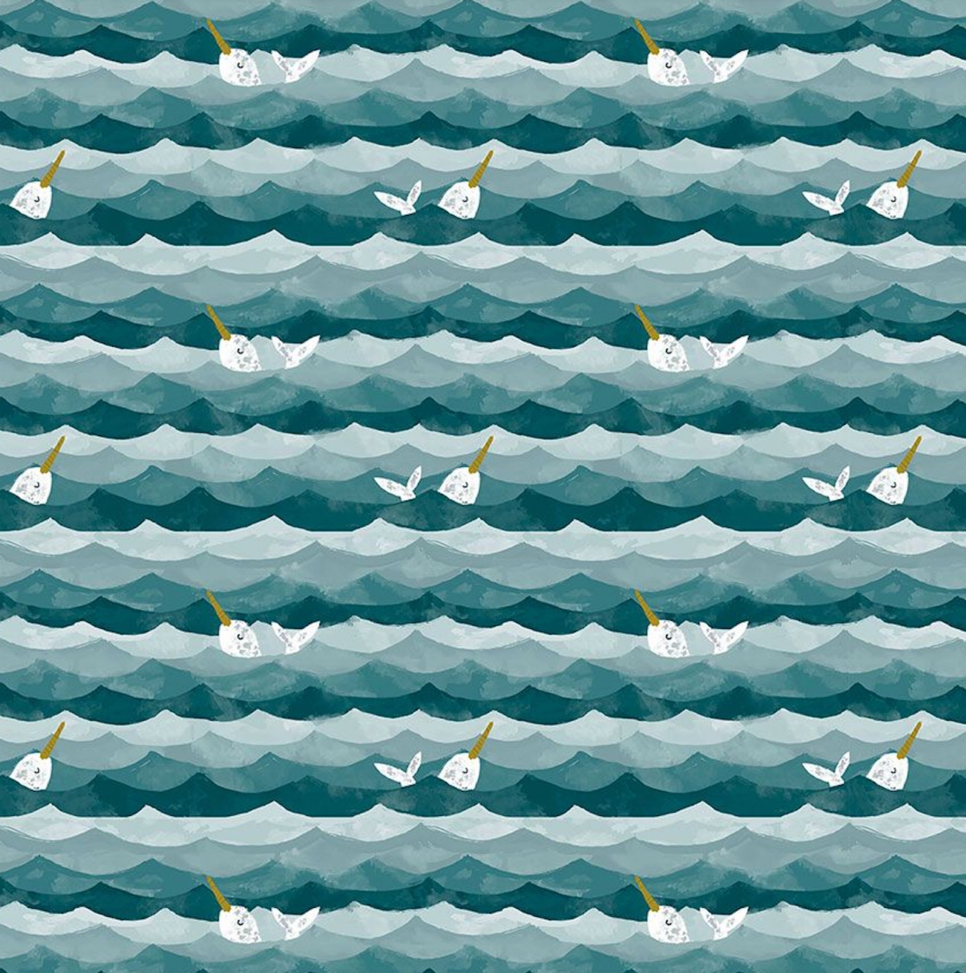 Narwhals Fabric from the La Mer Collection by Clara Jean for Dear Stella