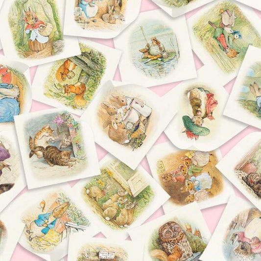 Peter Rabbit and Friends™ - Main Fabric - Pink - Riley Blake Designs - CD15860-PINK.  Peter Rabbit and Friends Collection for Riley Blake Designs. Great for quilting, apparel and sewing. Featuring scenes and characters from Peter Rabbit. 100% Cotton, digitally printed.