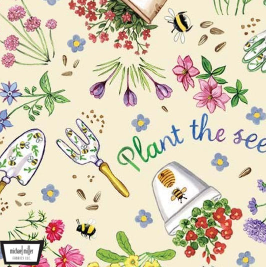 Plant The Seeds - from the Meant to Bee Collection by Louise Nisbet for Michael Miller Fabrics - DDC12001 - Multi. Bee inspired by these sweet pastel prints of bees and florals perfectly designed for spring. 100% cotton, digitally printed.