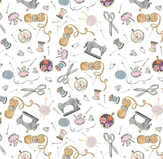 Sew What - Sewing Themed Fabric from the And Sew It Goes Collection by Clara Jean for Dear Stella Fabrics
