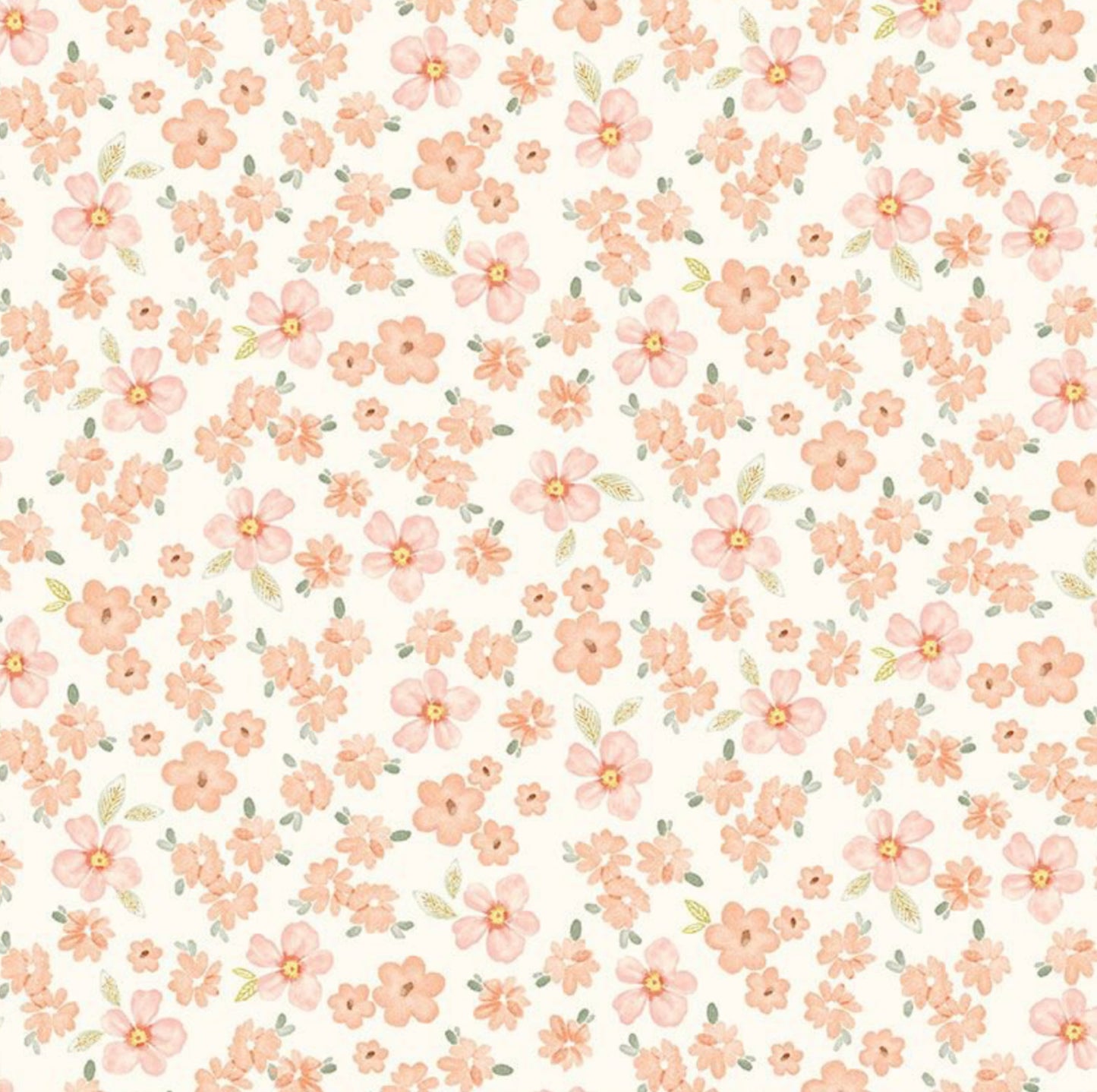 Tossed Pretty Flowers - Home Sweet Home Collection - Timeless Treasures - pale pretty pink flowers set against a cream background. 100% cotton, digitally printed.