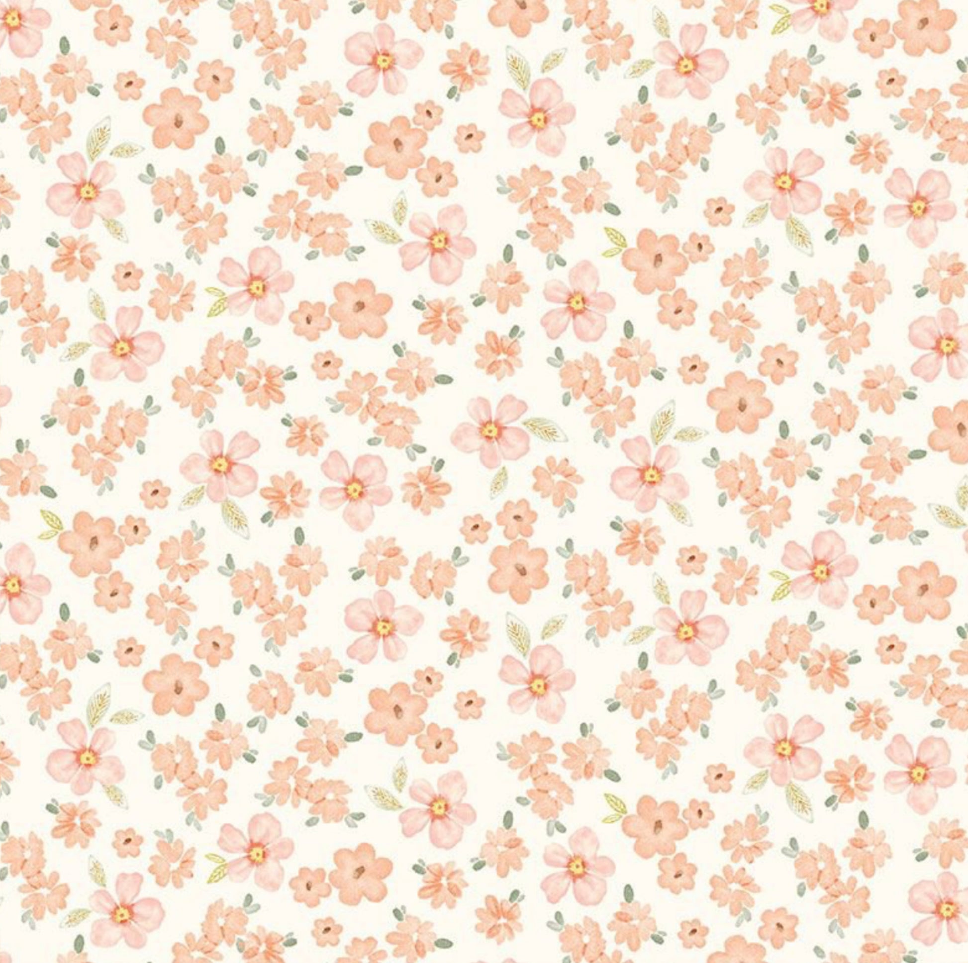 Tossed Pretty Flowers - Home Sweet Home Collection - Timeless Treasures - pale pretty pink flowers set against a cream background. 100% cotton, digitally printed.
