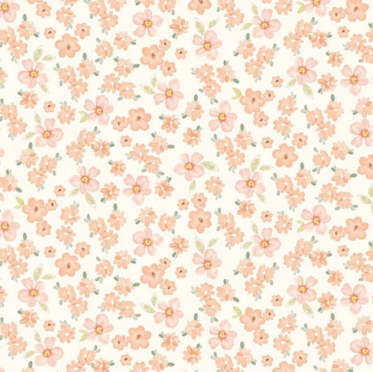 Tossed Pretty Flowers - Home Sweet Home Collection - Timeless Treasures - pale pretty pink flowers set against a cream background. 100% cotton, digitally printed.
