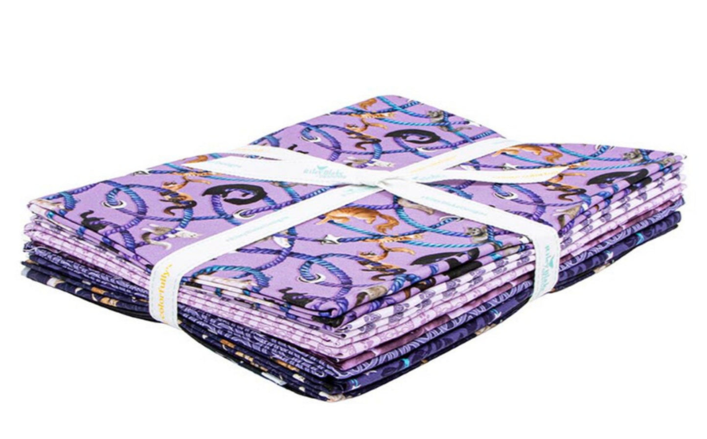 Celtic Cats - Lilac - 8 x 1 Yard Bundle. 8 Yards total in Bundle. Includes 7 different patterns, each 1 yard lengths and one 24" x 43" Panel from the Celtic Cats Collection by Brigid Ashwood for Riley Blake Designs. 16580L-8. 100% Cotton. Ready to ship. Adorable new cat themed fabric. We also have the main print yardage and precuts for this collection. Cotton fabrics are not intended for children's sleepwear. 100% cotton