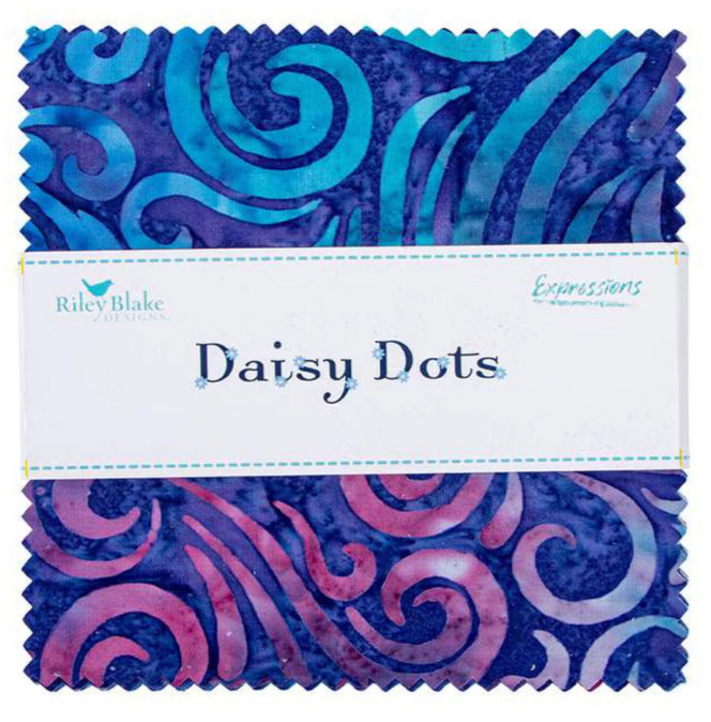 Expressions Batiks Daisy Dots 5" Stacker - Expressions Batiks by Riley Blake Designs - 5-23406. 5" x 5" Stacker (Charm Pack) 42 pcs, The fabric does repeat in this stacker. 100% Cotton Batik. Ready to ship.