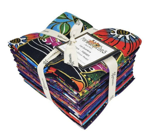 Fantasticats 22 pc FQ Bundle Pack with pillow panel included. Bright fun 100% cotton fabrics with metallic accents.
