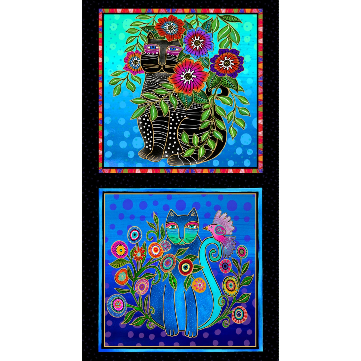 Fantasticats Pillow Panel by Laurel Burch for Clothworks.
