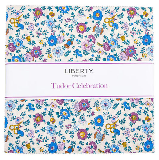 Liberty Tudor Celebration 5" Stacker - By Liberty Fabrics - 5-LTUDOR. 5" x 5" Stacker (Charm Pack) 42 pcs, includes the complete Celebration Collection. The fabric does repeat in this stacker. 100% Cotton. Ready to ship.