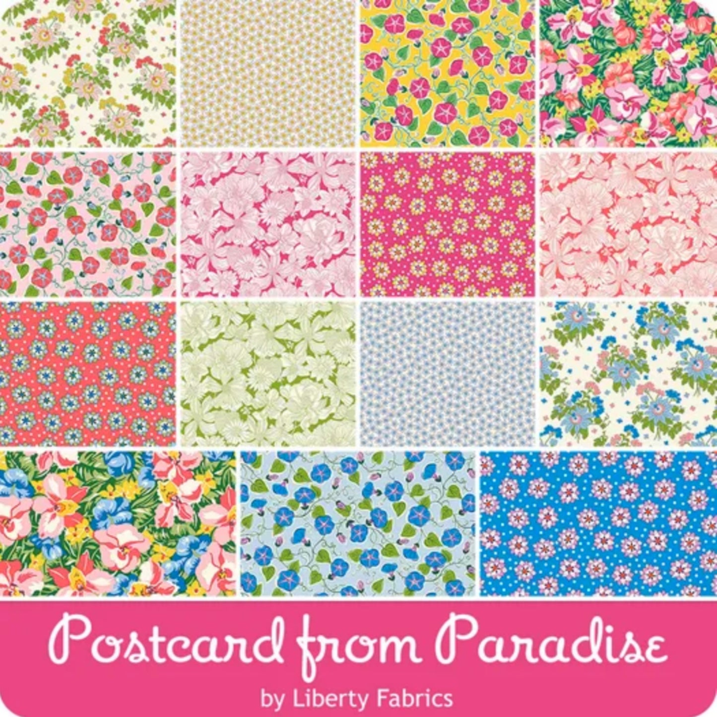 Honey Locust 5" Stacker  - By Liberty Fabrics - 5-LPOSTPAR. 5" x 5" Stacker (Charm Pack) 42 pcs, includes the complete Postcard Paradise Collection. The fabric does repeat in this stacker. 100% Cotton. Fabric collection shown.