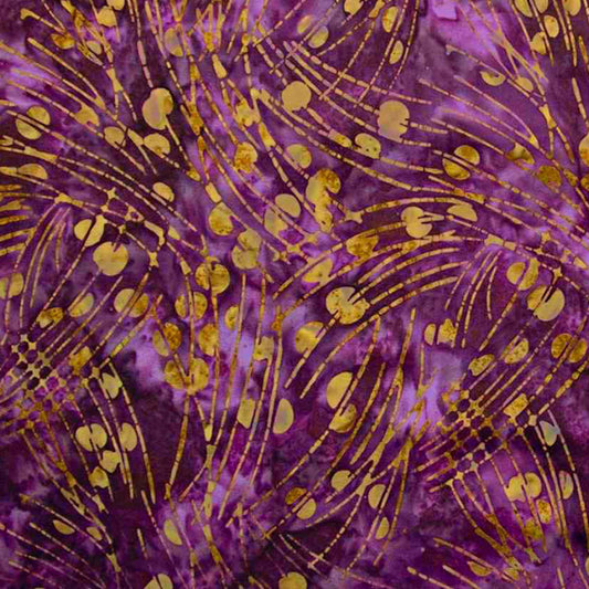 Fabric By The Yard - Banyan Batiks - Stardust Dandelions - Plum Gold 80493-28
