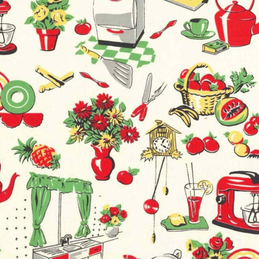 Fabric By The Yard - Fifties Kitchen - CX1595-CREM-D