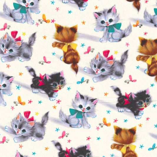 Fabric By The Yard - Retro Kitties - CX3696-CREM-D