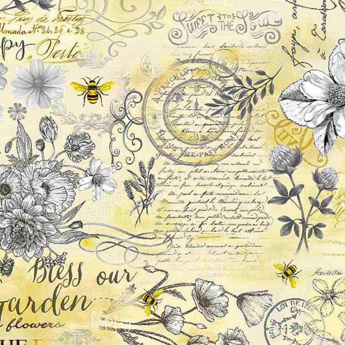 Queen Bee Old Fashioned Text CD1356 - Queen Bee - Yellow -TTFabrics