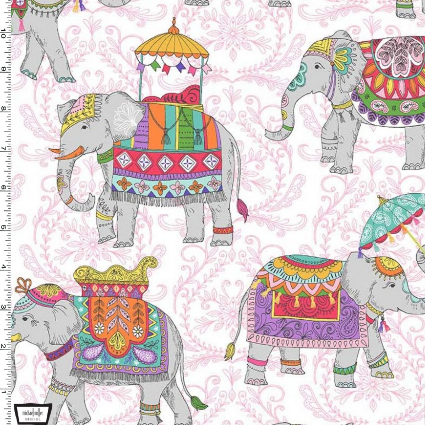 Fabric By the Yard - Royal Elephants - Elephant Cavalcade Collection - CX10792-Pink-D - Michael Miller