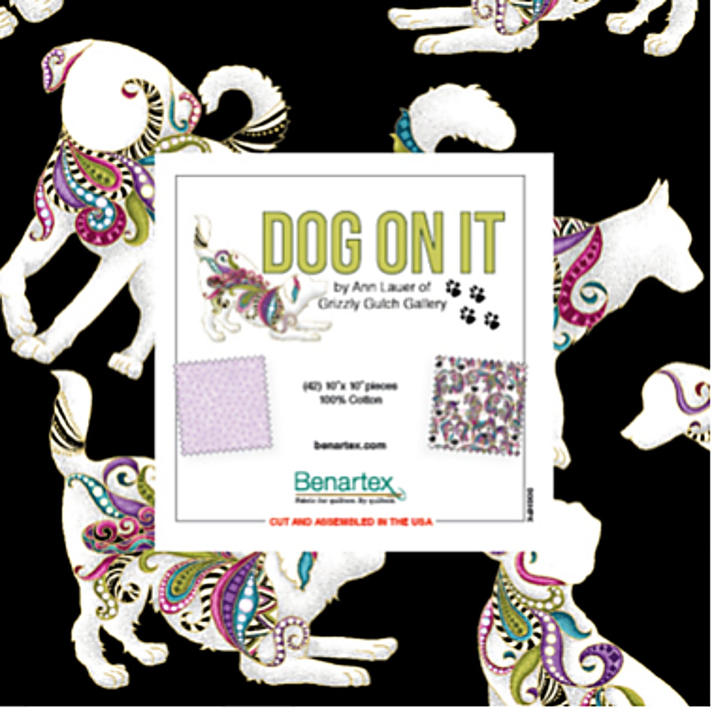 Dog On It 10 x 10" Layer Cake 42 Pc. Ann Lauer for Benartex