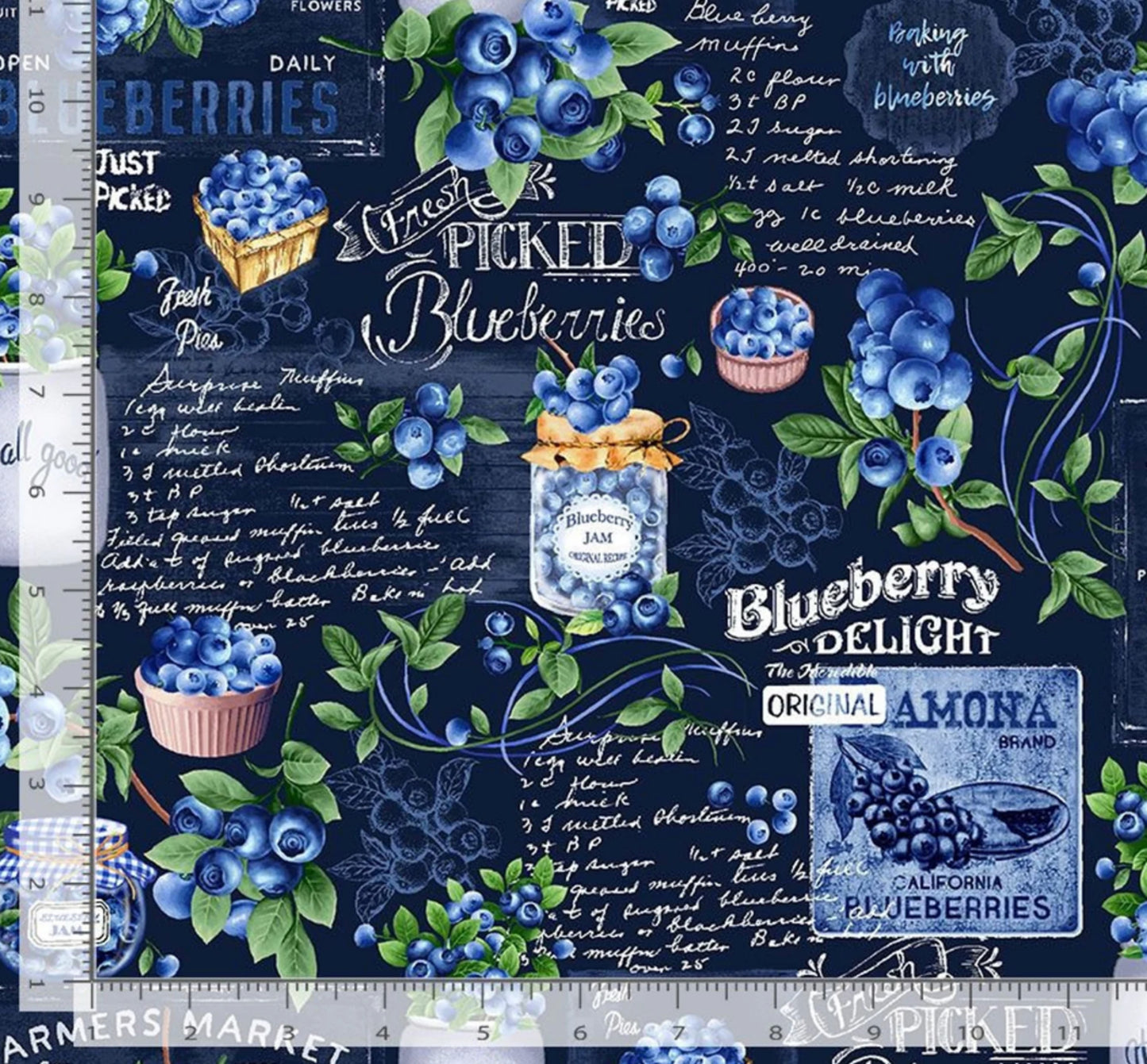 Blueberry Chalkboard Fabric - Blueberry Delight Collection - FRUIT-CD1744 - Navy - TTFabrics