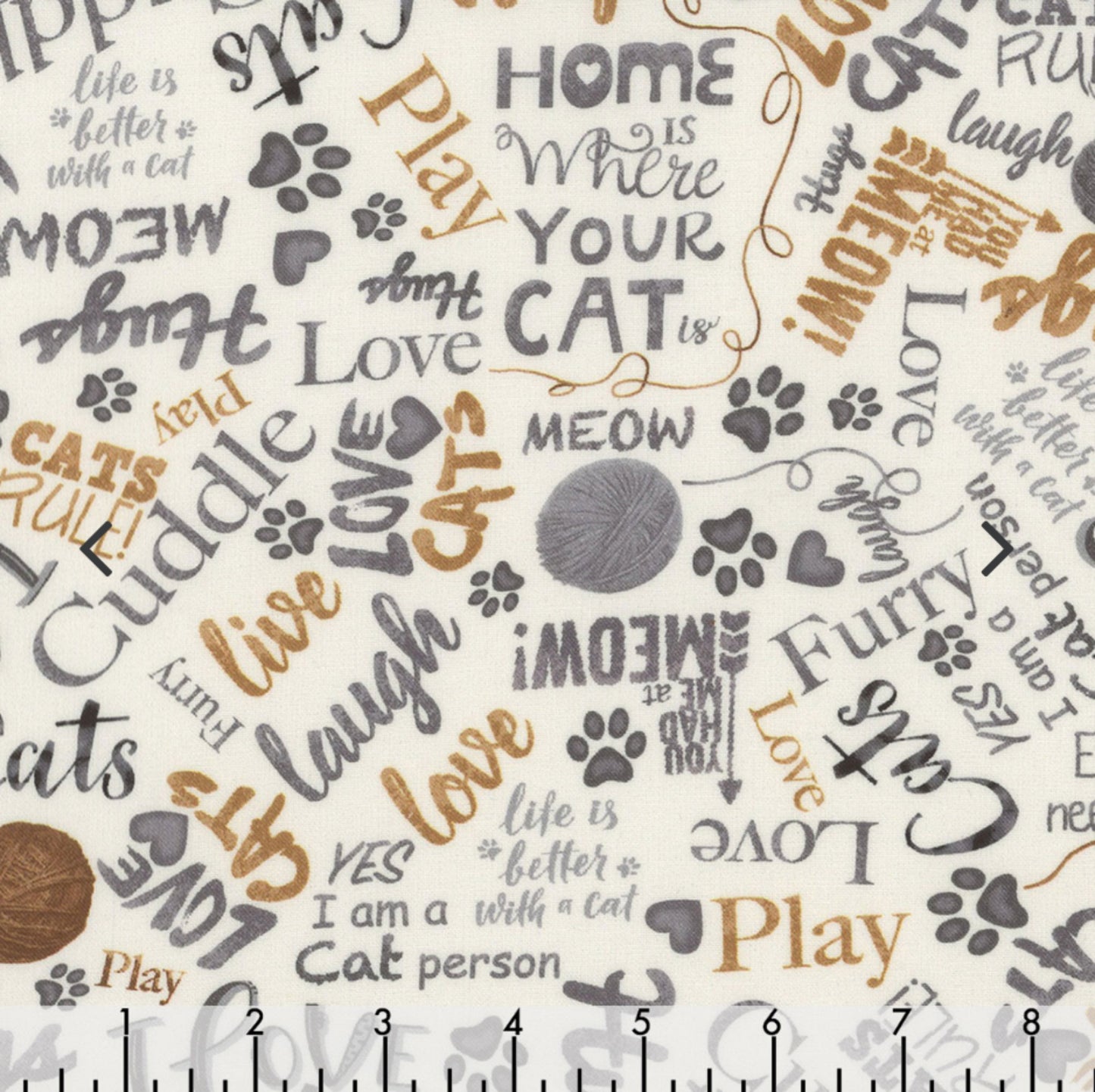 You Had Me At Meow - Ball of Yarn and Text Cat Fabric - CAT-CD2063 Natural - TTFabrics