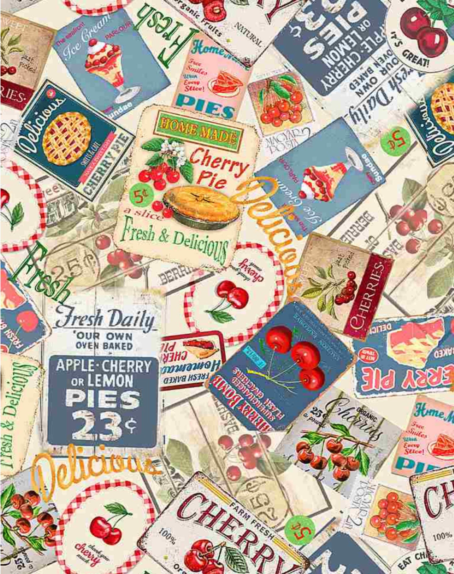 Fabric By The Yard - Packed Cherry Stamps - CD1547 - Timeless Treasures