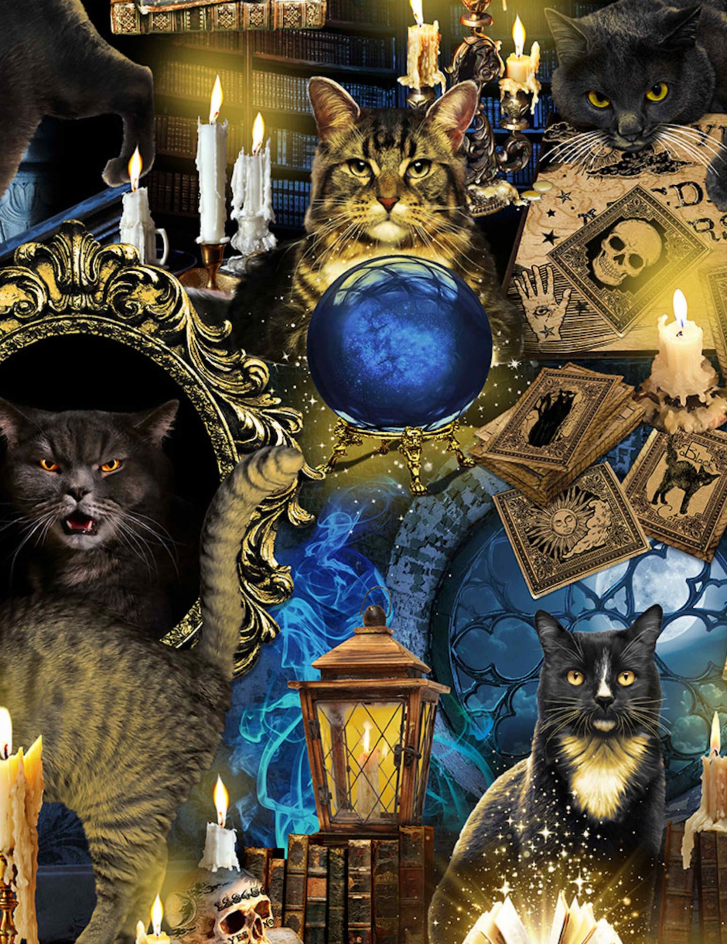 Fabric By The Yard - Mystical Spooky Black Cats - CAT-CD8644 - Multi - Timeless Treasures