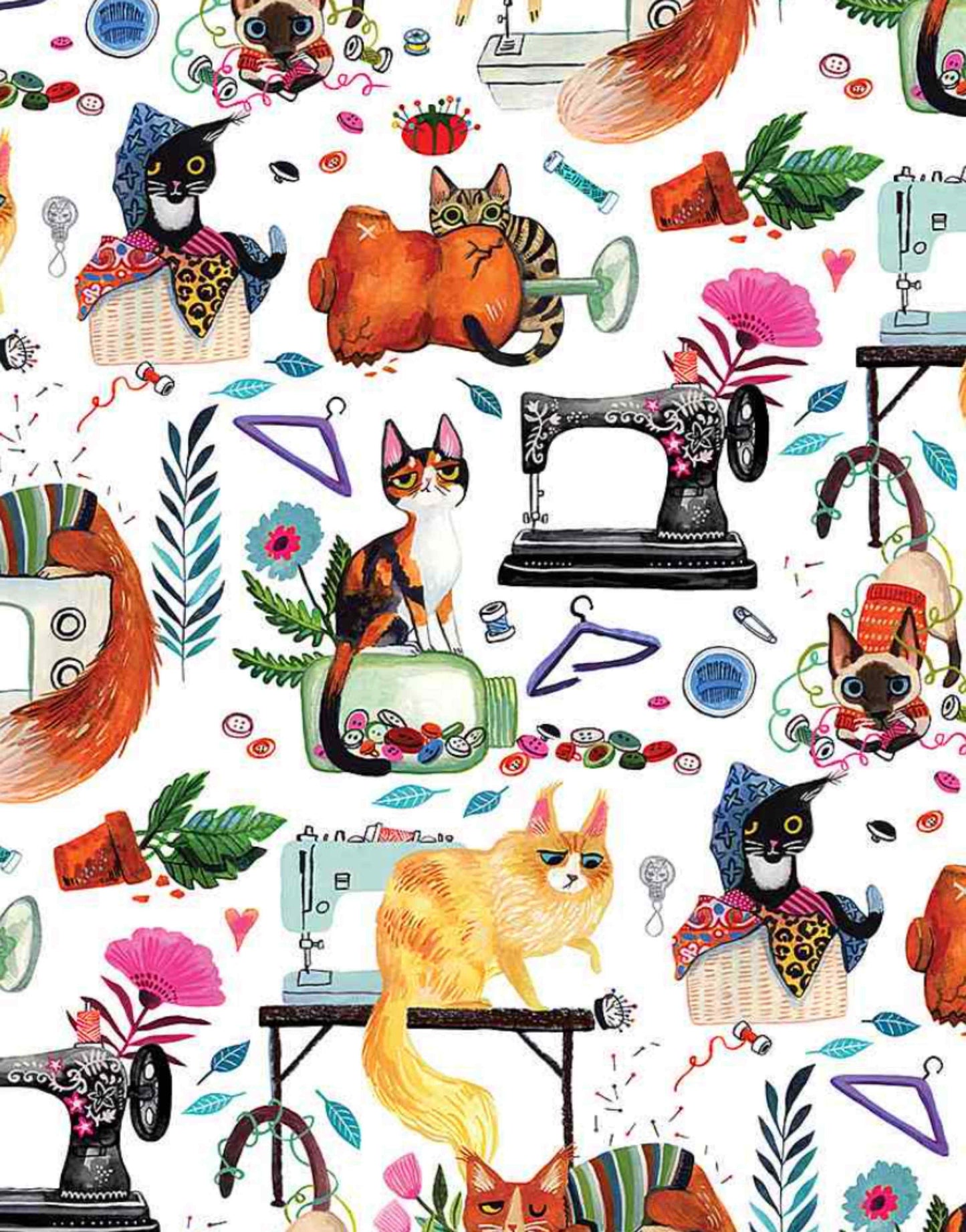 Fabric By The Yard - Dear Stella - Sew Mischievous - DMB2027 - Cats - White