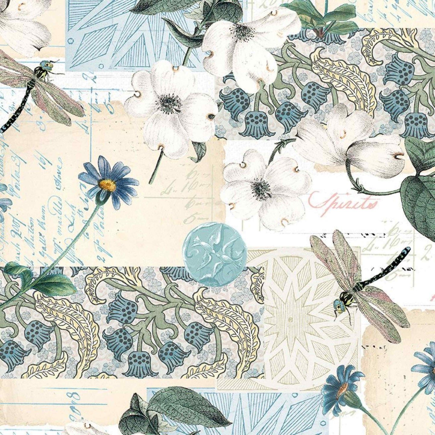 Vintage Florals On Postcards - FLEUR-CD1736 - Cream - Timeless Treasures