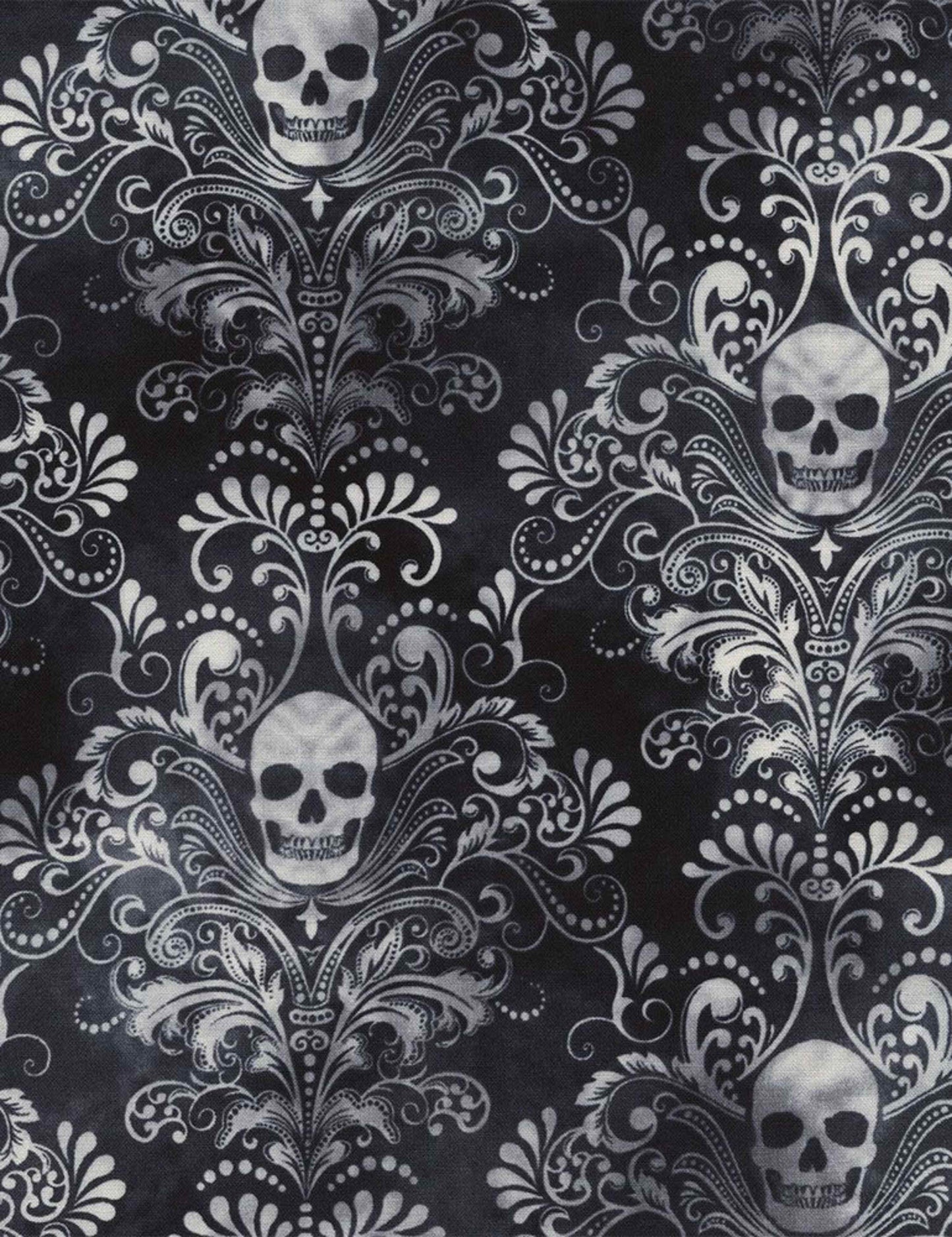 Fabric By The Yard - Skull Damask Negative - WICKED-C3759 - Charcoal - Timeless Treasures