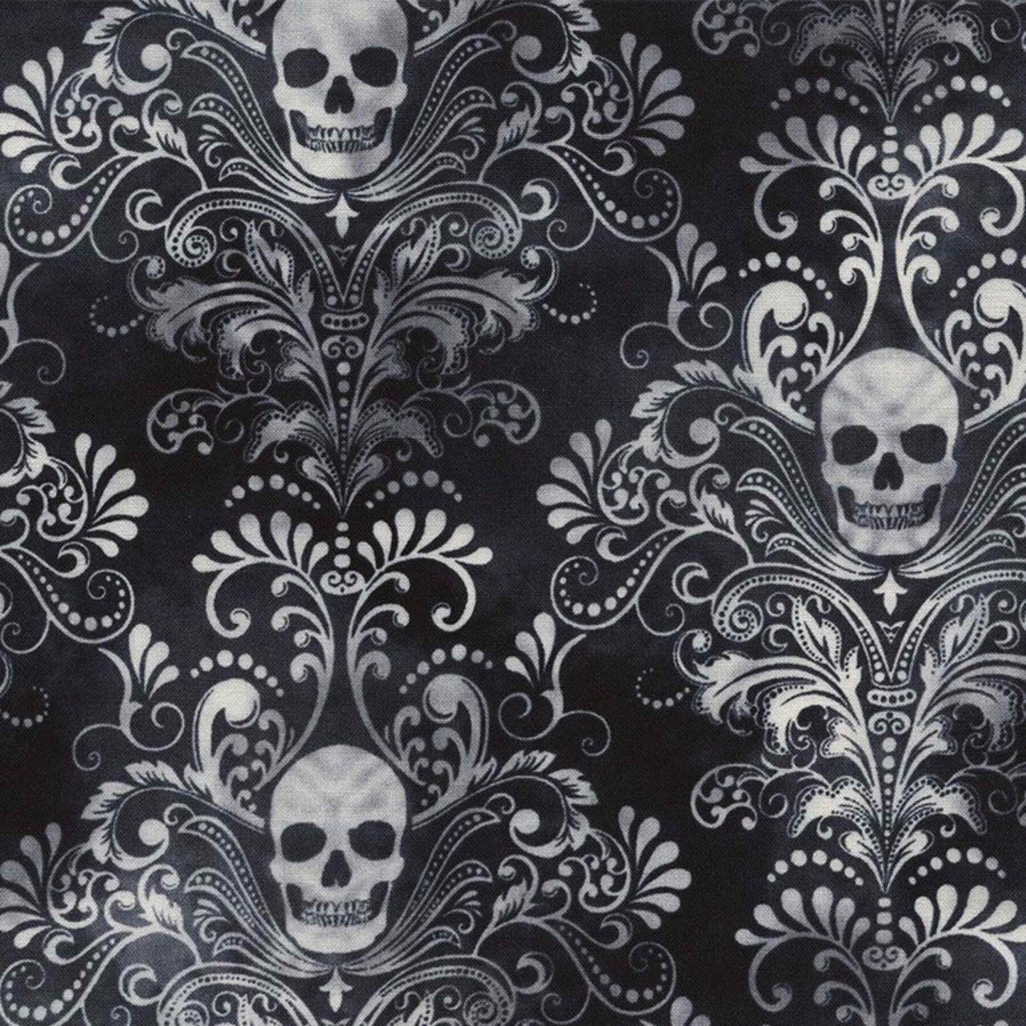 Fabric By The Yard - Skull Damask Negative - WICKED-C3759 - Charcoal - Timeless Treasures