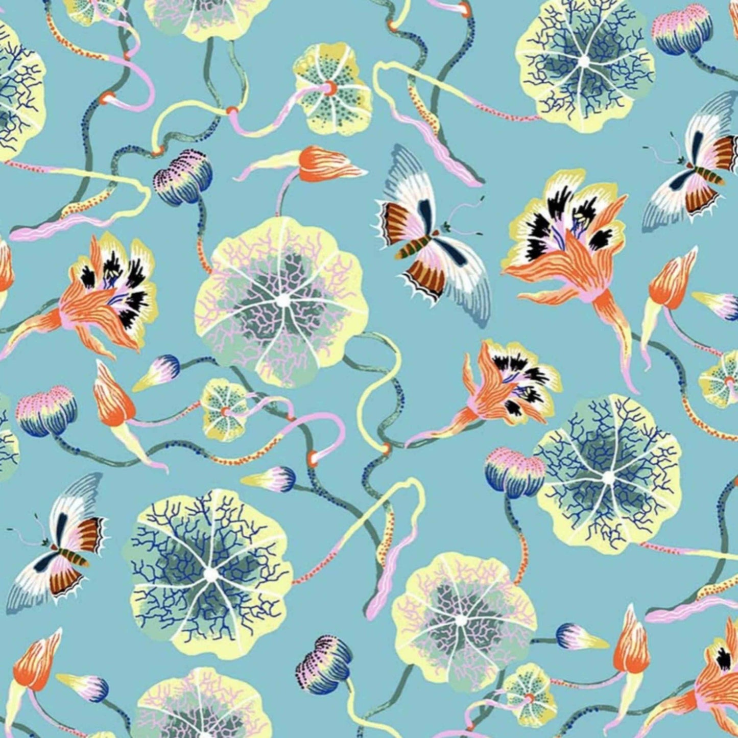 Fabric By The Yard - Nasturtium - Forage - Blue Multi - 90334-42 - Figo Fabrics