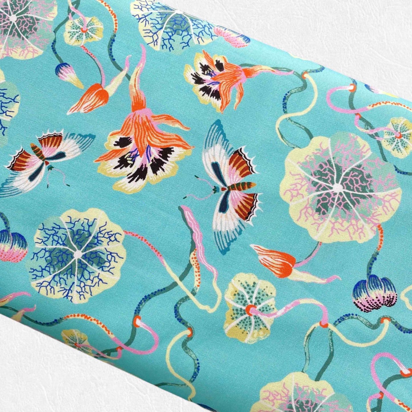 Fabric By The Yard - Nasturtium - Forage - Blue Multi - 90334-42 - Figo Fabrics
